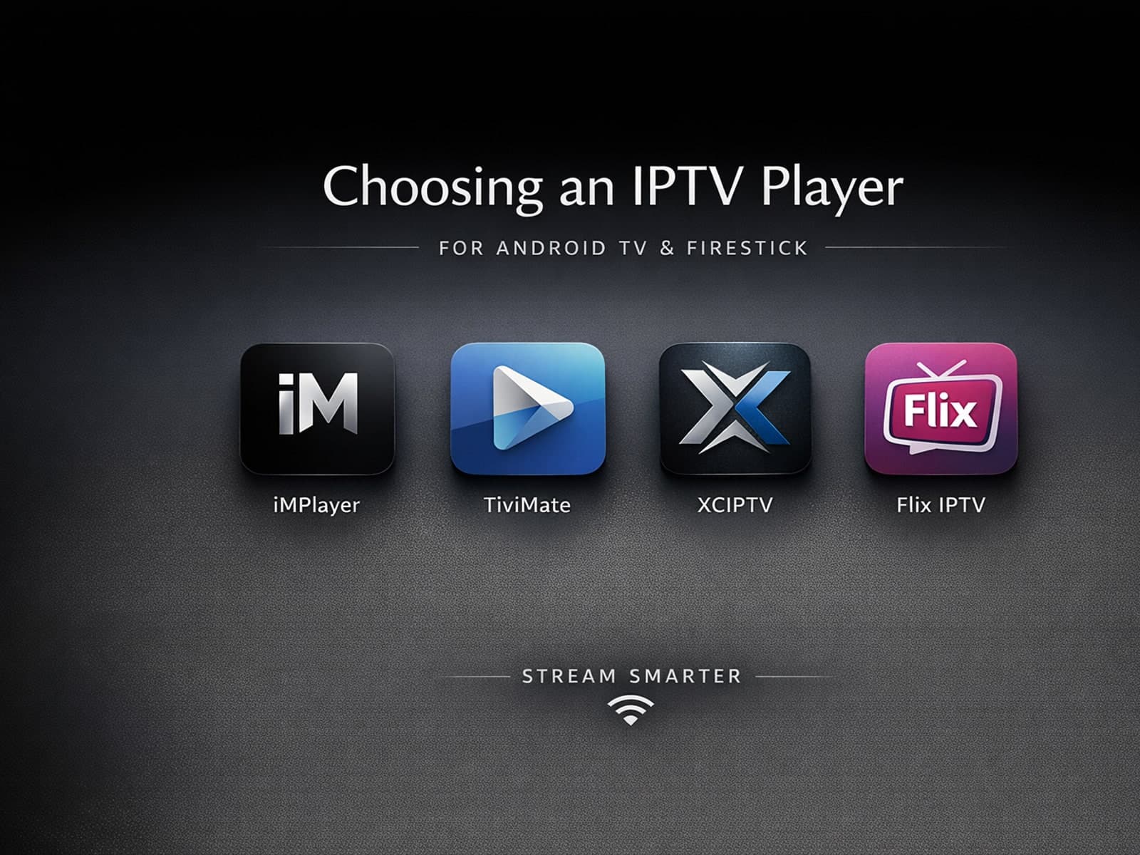Modern Android TV and Amazon Firestick devices displaying IPTV streaming interfaces with futuristic digital network background