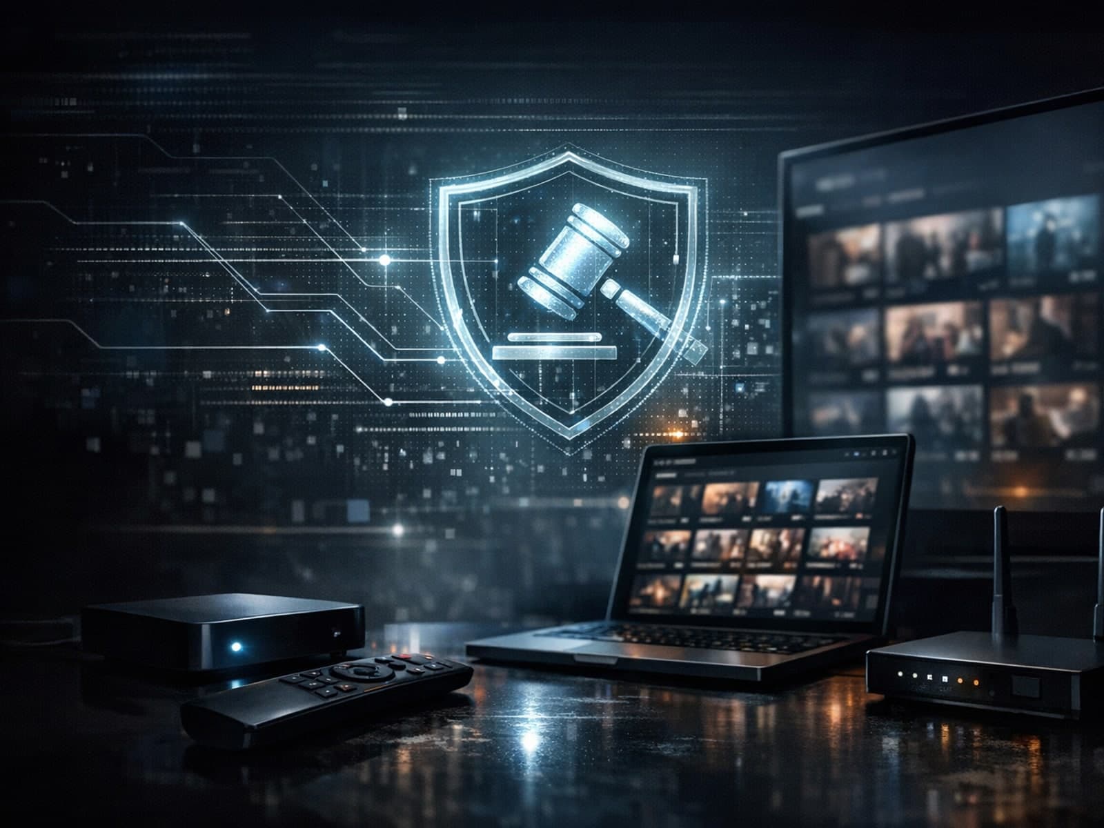 Abstract digital television streaming concept in blue tones