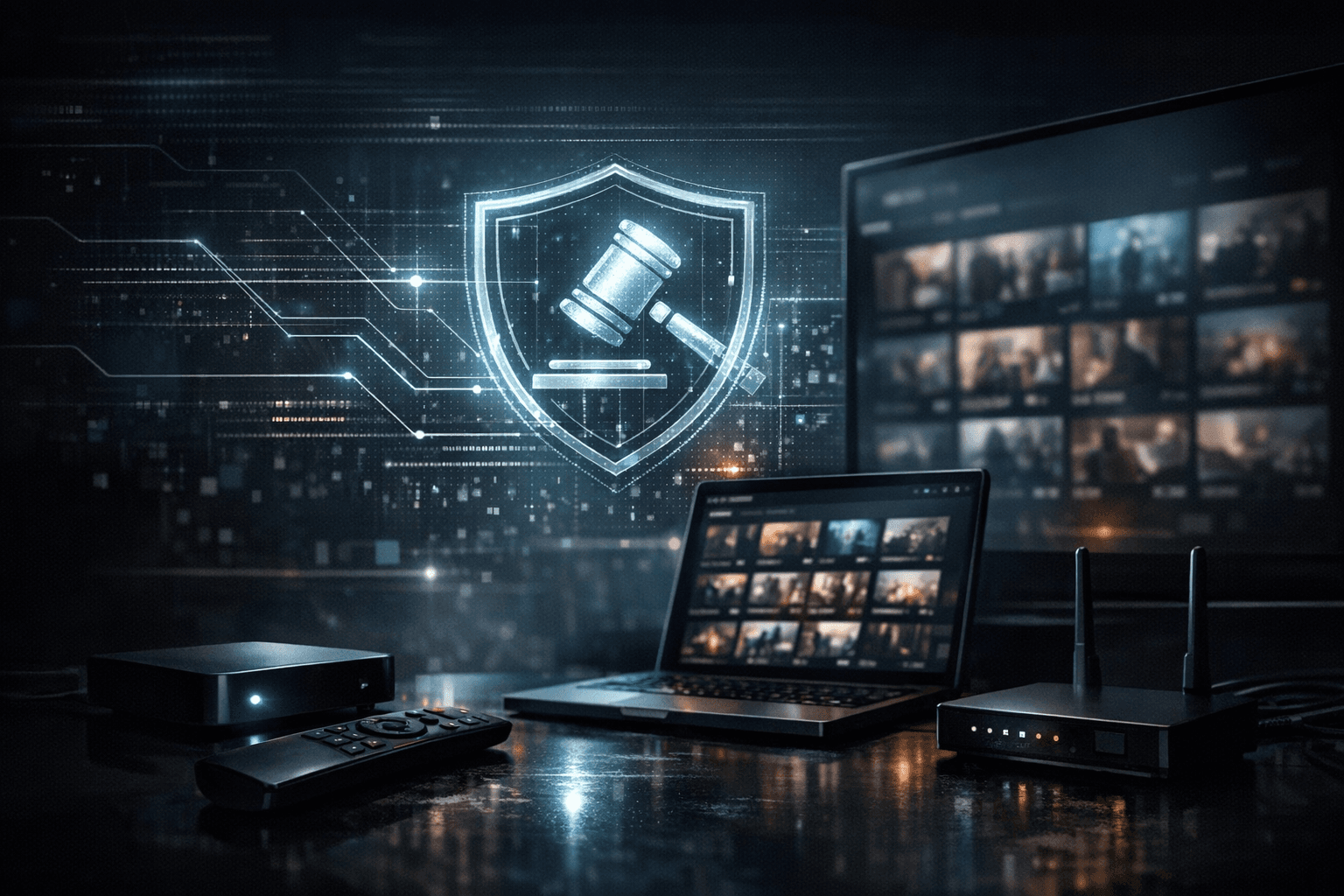 Abstract digital television streaming concept in blue tones