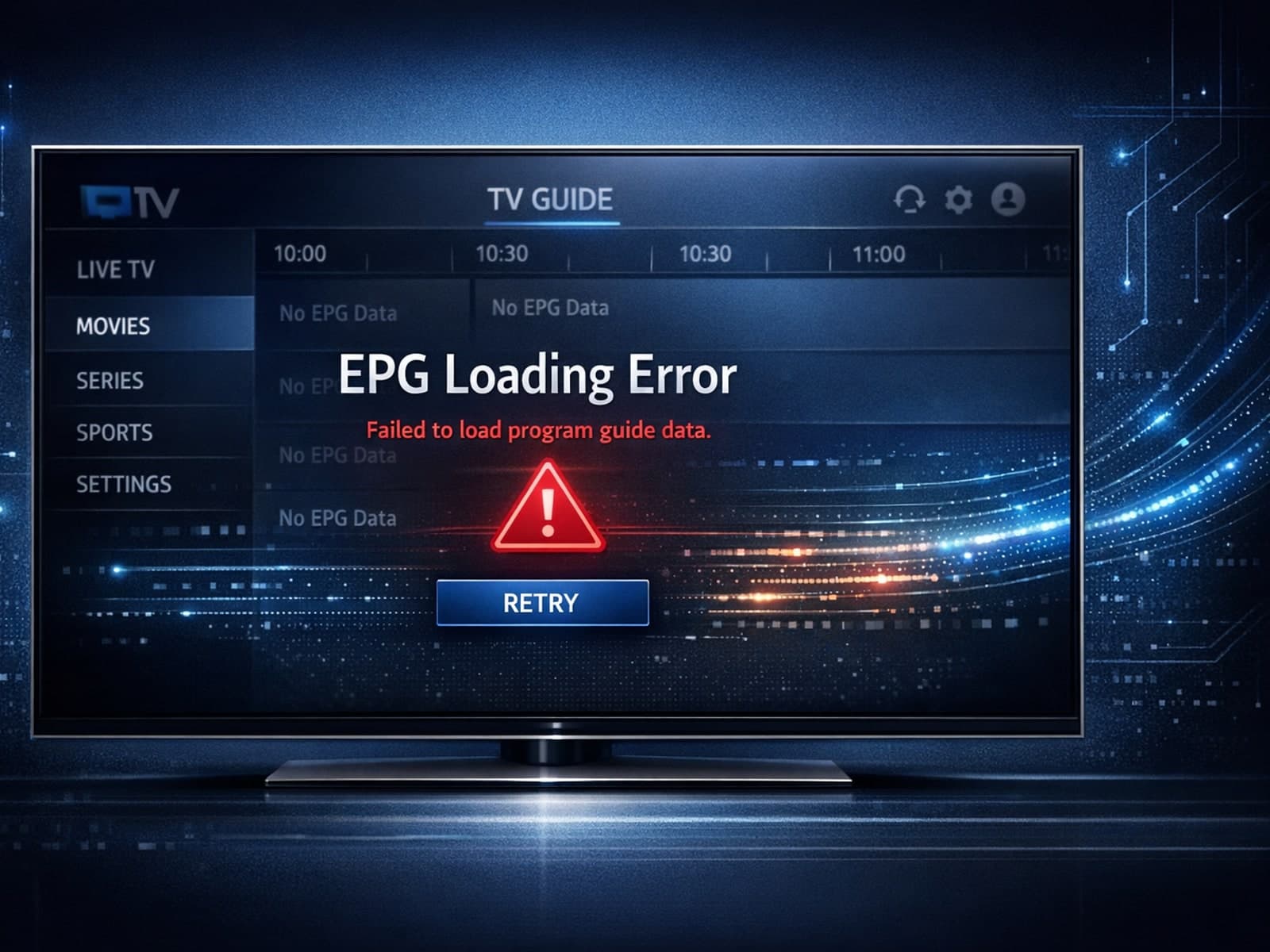TiviMate app showing an error or empty program guide on screen