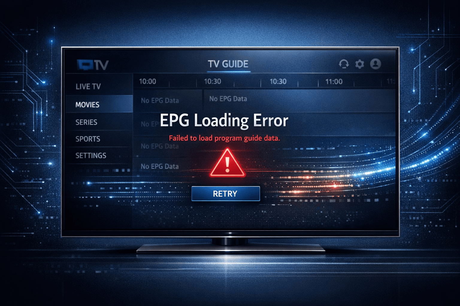 TiviMate app showing an error or empty program guide on screen