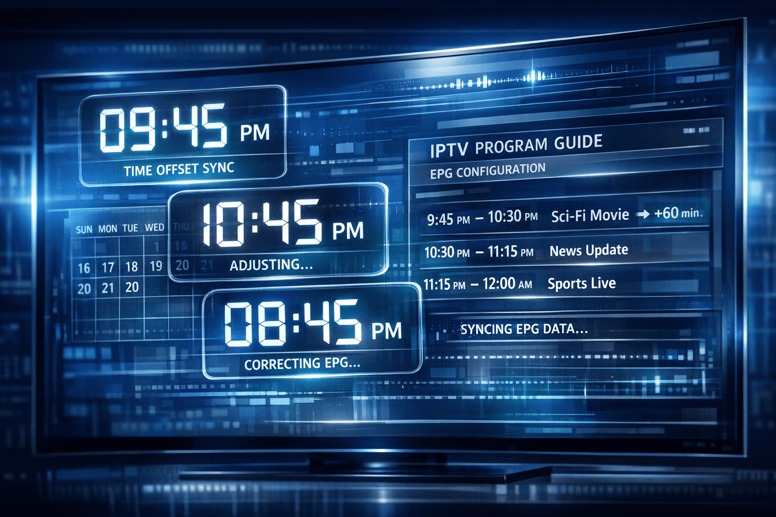 TiviMate app showing EPG time offset settings on screen
