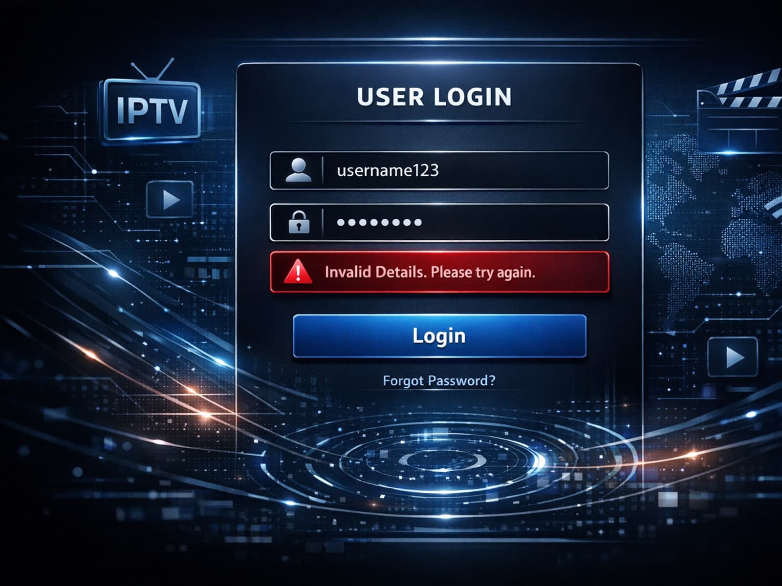 IPTV Smarters app showing Invalid Details login error message