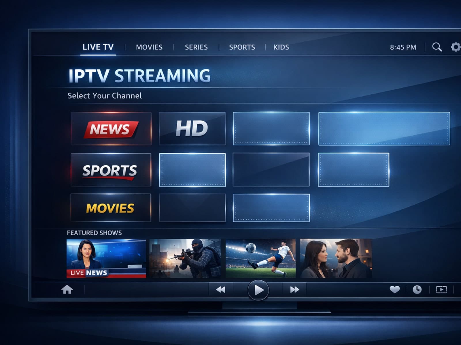 TiviMate app showing IPTV channel list with missing logos