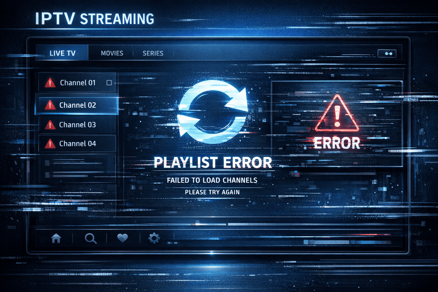 TiviMate app interface showing IPTV playlist refresh issue