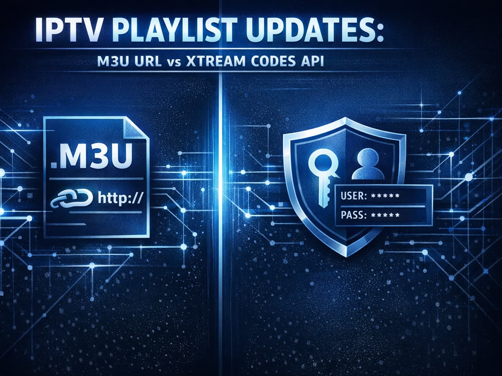Comparison of M3U Plus and Xtream Codes API methods for IPTV playlist updates