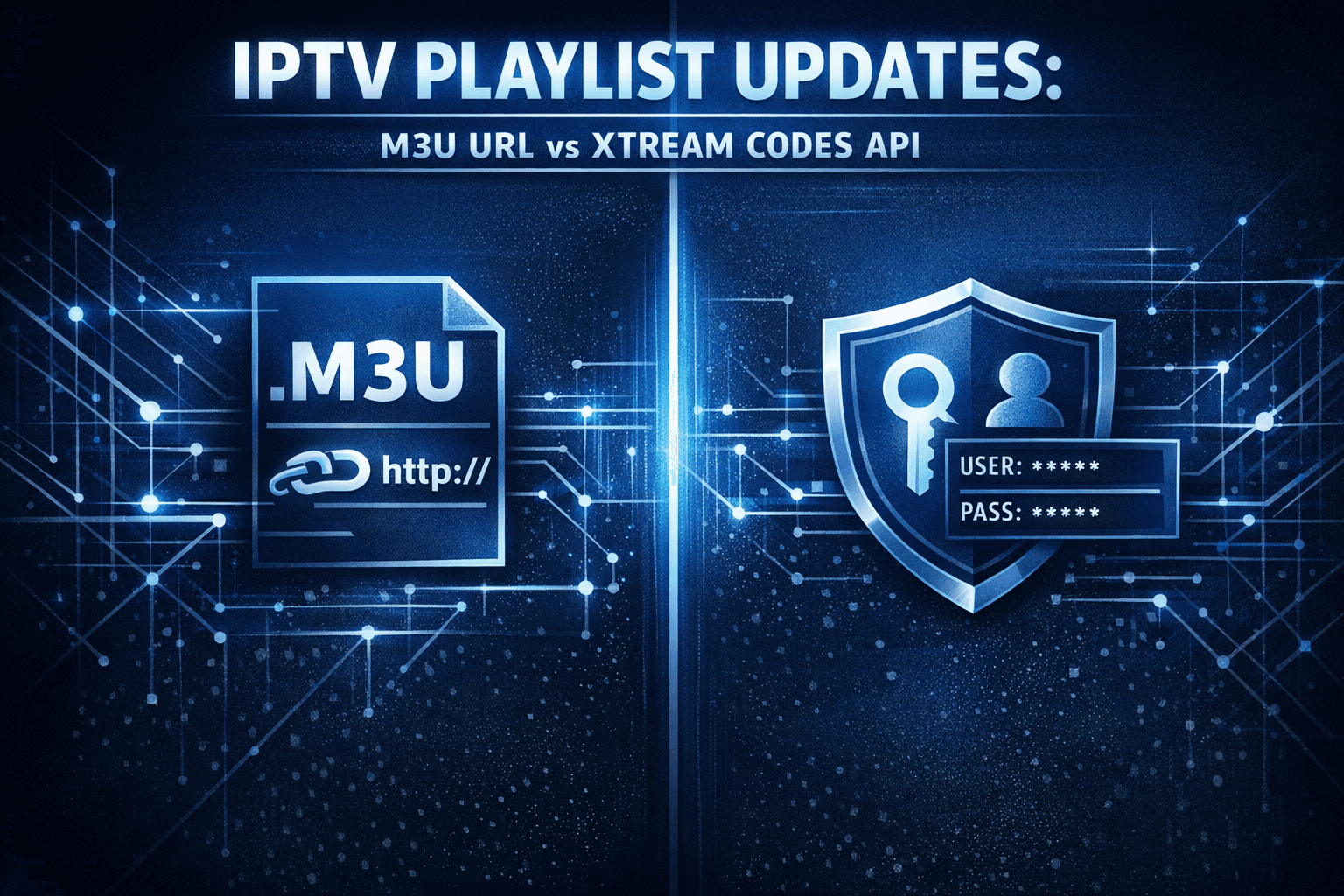 Comparison of M3U Plus and Xtream Codes API methods for IPTV playlist updates