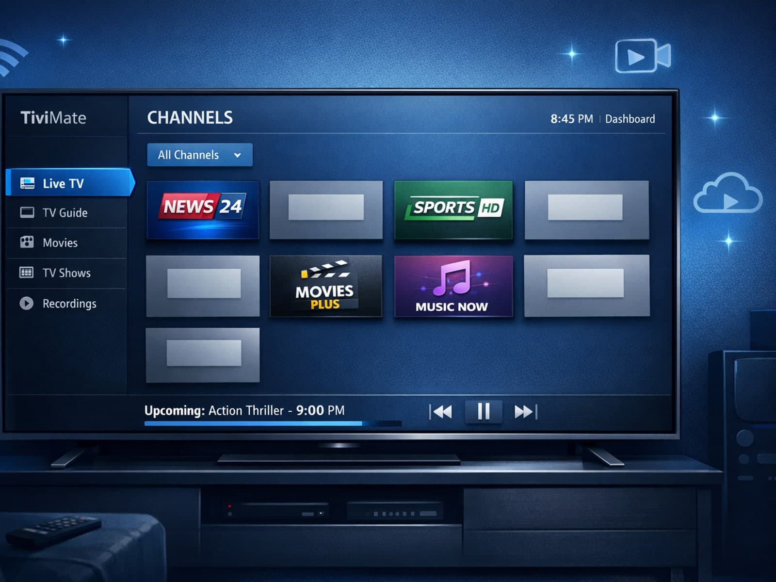 TiviMate IPTV app screen showing channel logos display