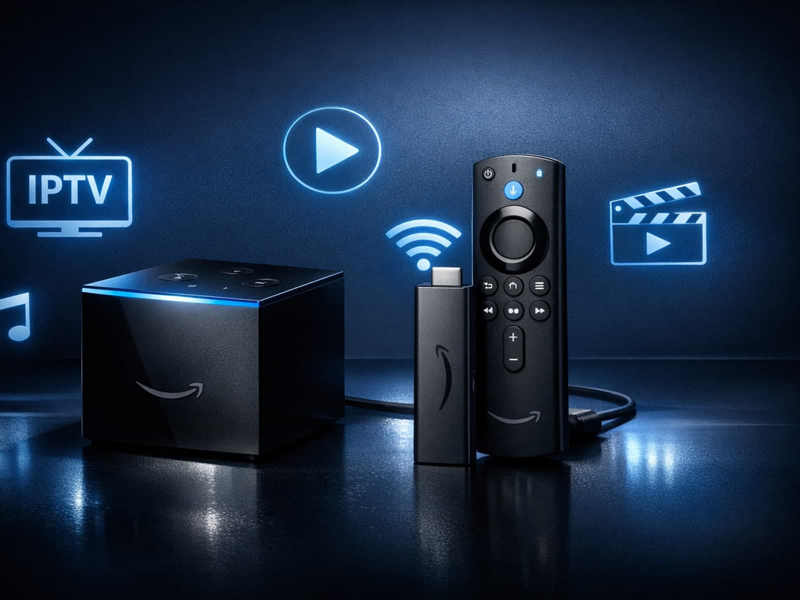 Fire TV Cube and Fire TV Stick 4K Max side by side for IPTV comparison