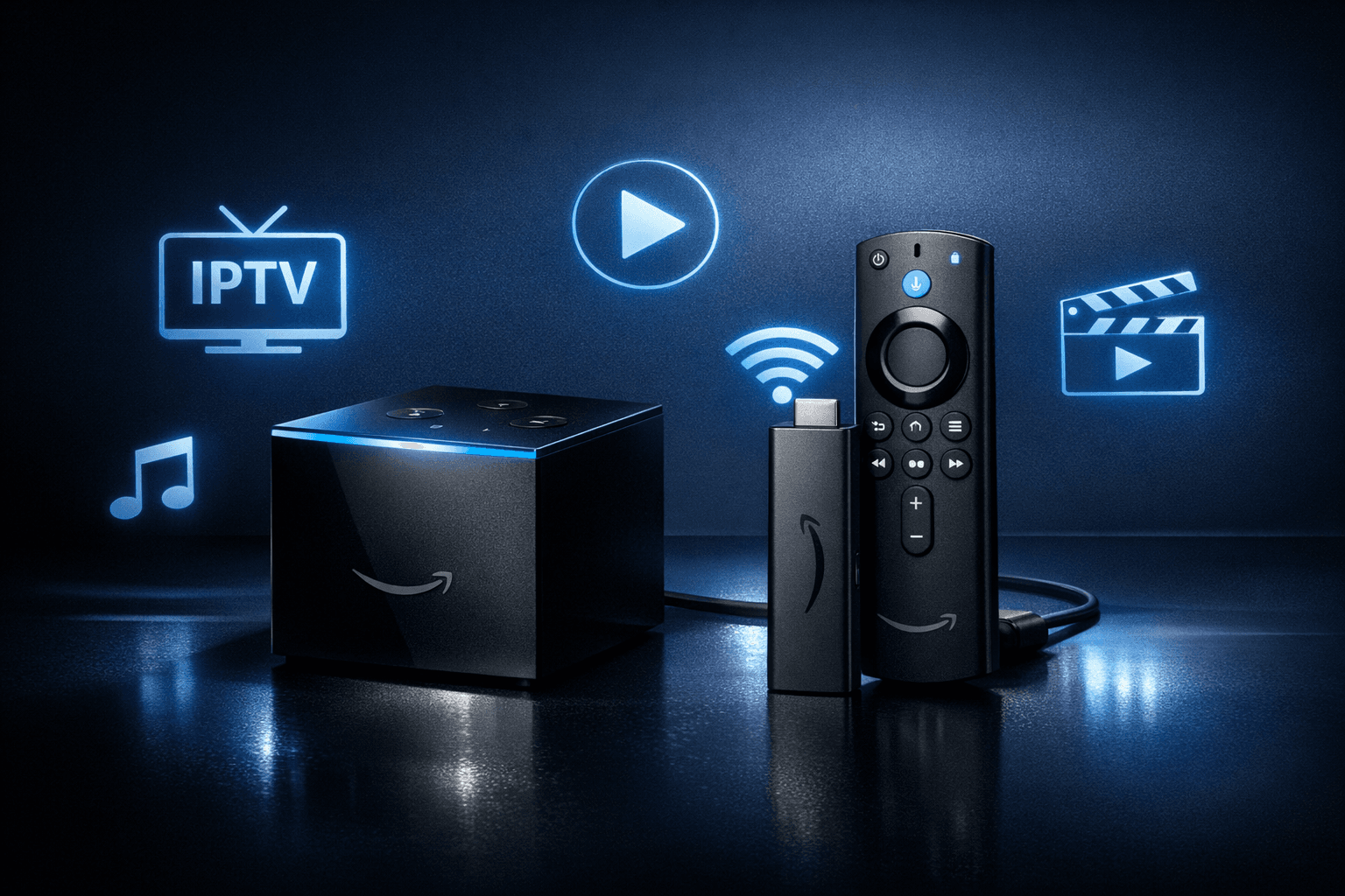 Fire TV Cube and Fire TV Stick 4K Max side by side for IPTV comparison